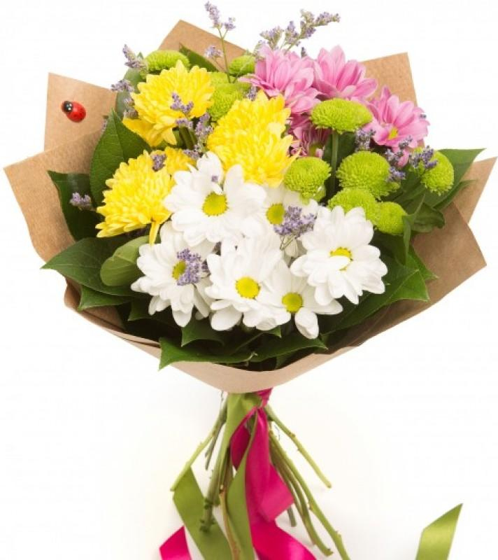 из разноцветных хризантем Букет «Летнее утро»